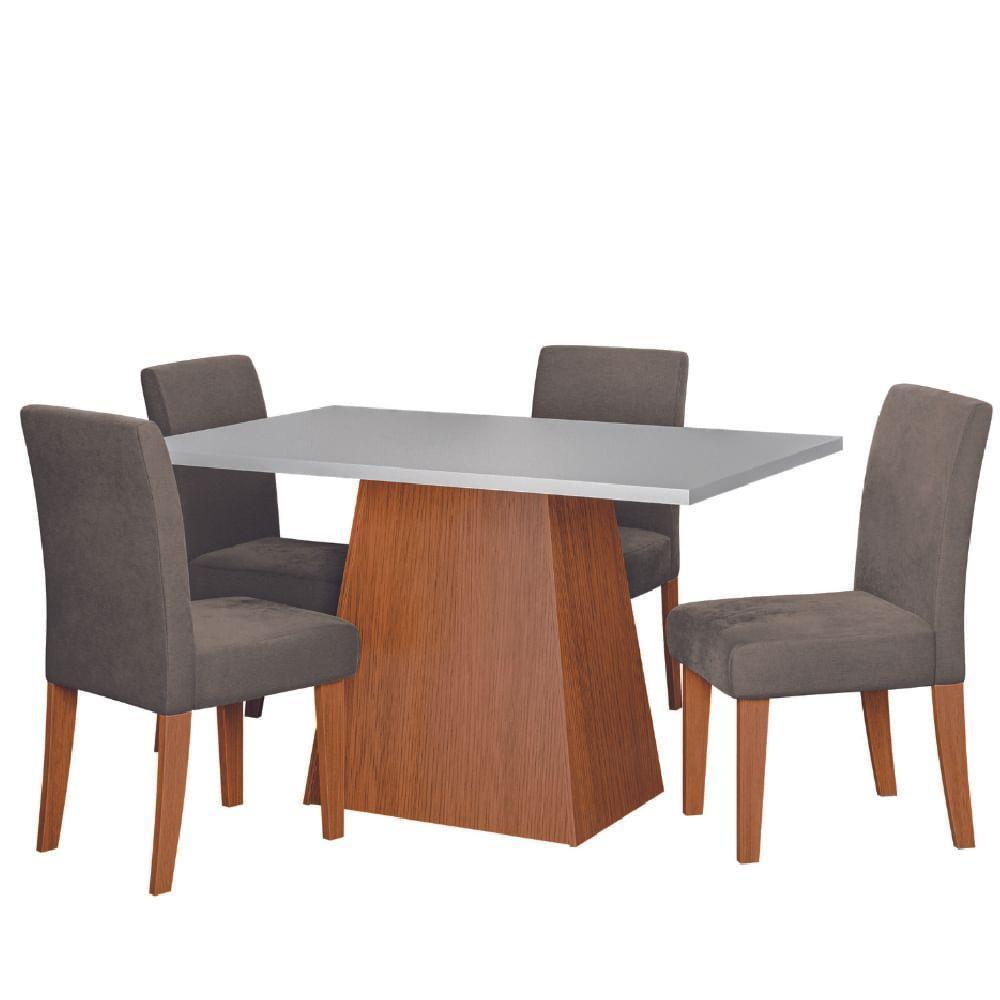Conjunto Sala De Jantar Mesa 1,36m Trento 4 Cadeiras Trieste Dobuê Madeirado/mascavo - 1