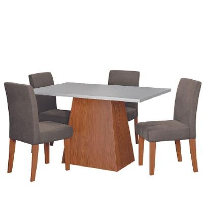 Conjunto Sala De Jantar Mesa 1,36m Trento 4 Cadeiras Trieste Dobuê Madeirado/mascavo