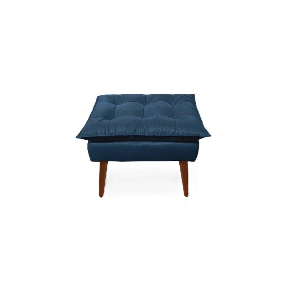 2 Poltronas Opala Com 1 Puff Decorativa Confortável Para Sala Quarto Recepção Suede Luxo azul Marinho - 2