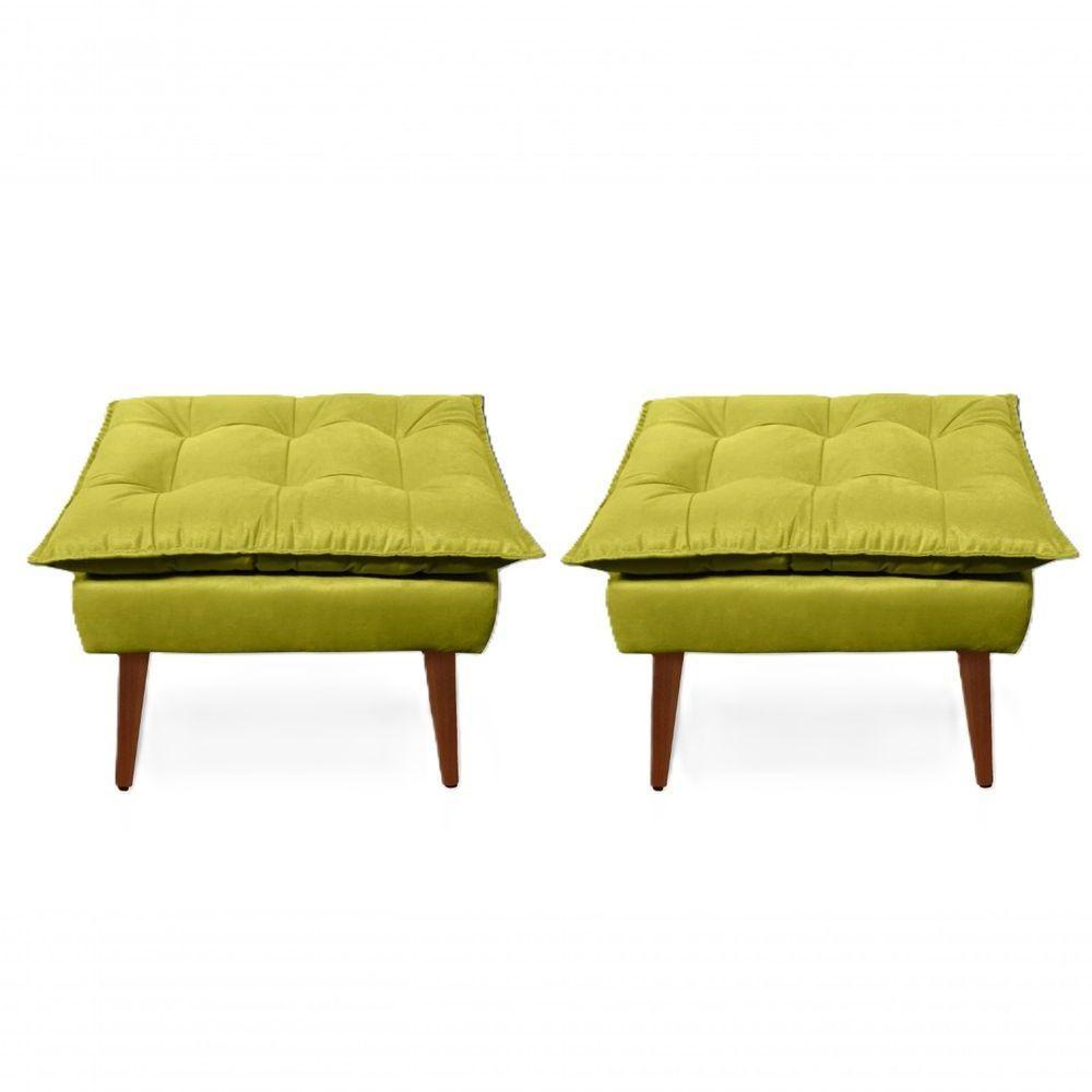 2 Poltronas Opala com 2 Puffs Decorativas Confortáveis para Sala, Quarto, Recepção - Suede Luxo Amarelo - 2