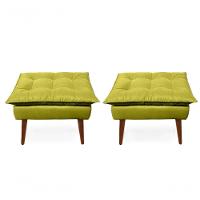 2 Poltronas Opala com 2 Puffs Decorativas Confortáveis para Sala, Quarto, Recepção - Suede Luxo Amarelo - 2