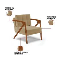 Kit 02 Poltronas Linho Base De Madeira Castanho A32 Bege - 2