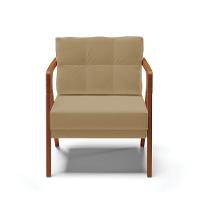 Kit 02 Poltronas Linho Base De Madeira Castanho A32 Bege - 6