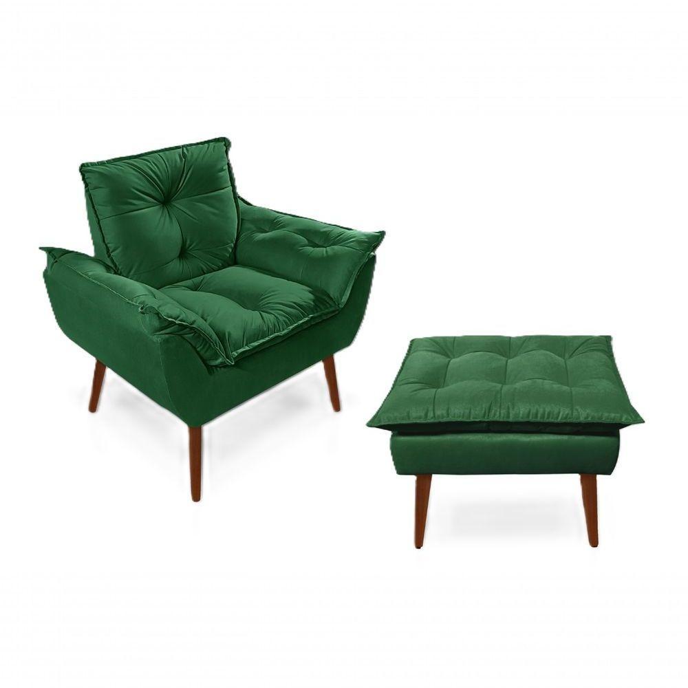 Poltronas para Amamentação com 1 Puff Decorativas Confortáveis para Sala, Quarto, Recepção - Suede Luxo Verde - 1