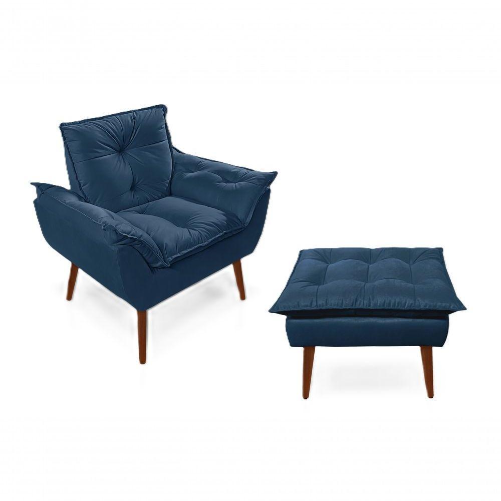 Poltronas para Amamentação com 1 Puff Decorativas Confortáveis para Sala, Quarto, Recepção - Suede Luxo Azul Marinho - 1