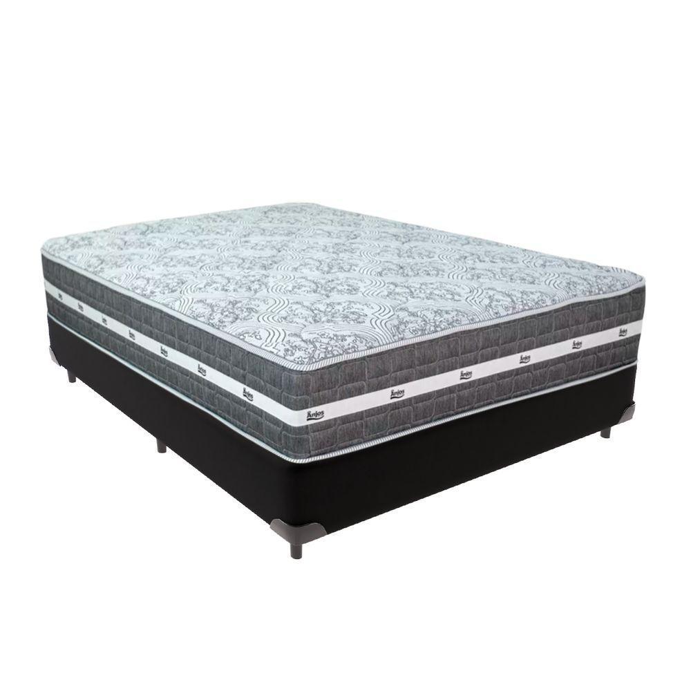 Cama Box Preto E Colchão Black Graphite Molas Ensacadas Casal 138x188x27 Anjos - 1