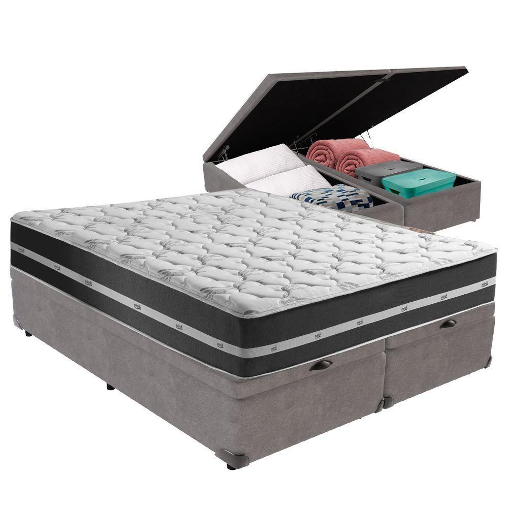 Cama Box King Preto Com Base Baú Cinza Classic Anjos - 1