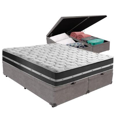 Cama Box King Preto Com Base Baú Cinza Classic Anjos
