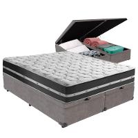 Cama Box King Preto Com Base Baú Cinza Classic Anjos - 1
