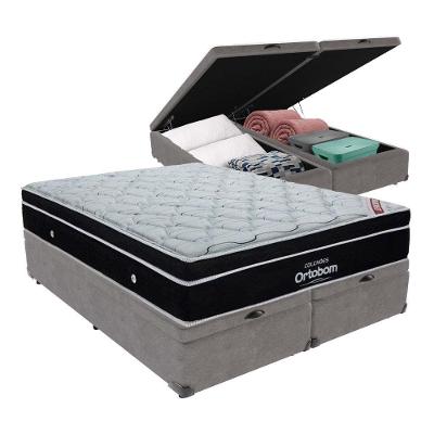 Colchão Elegant Ortobom Base Baú Bege King Molas Ensacadas Cinza