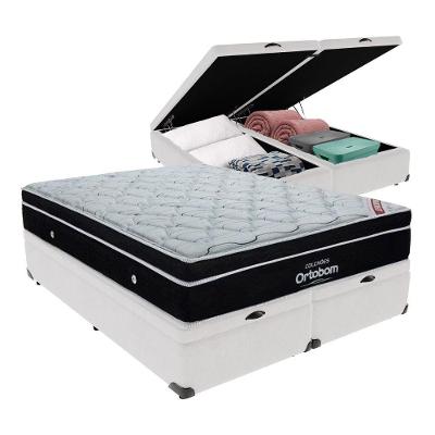 Colchão Elegant Ortobom Base Baú Bege King Molas Ensacadas Branco
