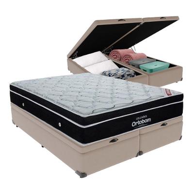 Colchão Elegant Ortobom E Base Com Baú Bege King Com Molas Ensacadas