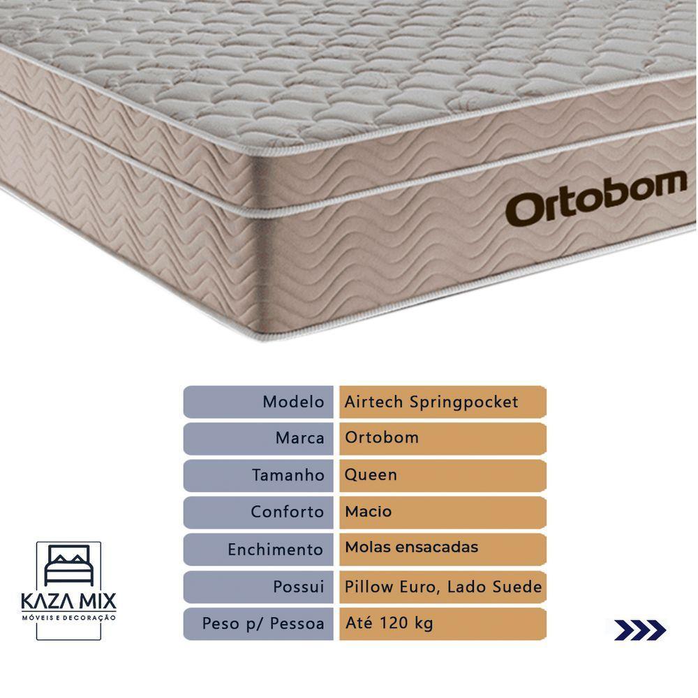 Cama Box Baú Bege E Colchão Airtech Springpocket Molas Ensacadas Queen Ortobom - 2