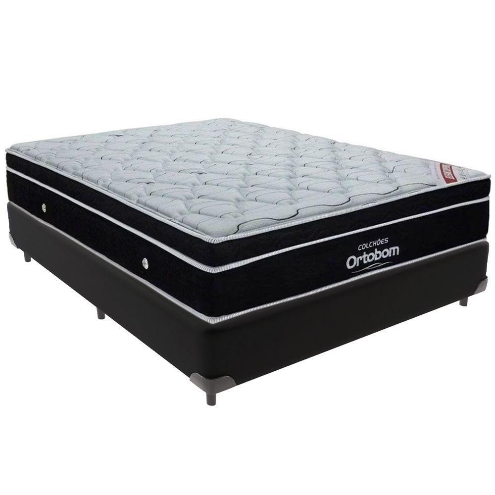 Cama Box Preto E Colchão Elegant Molas Ensacadas Casal Ortobom - 1
