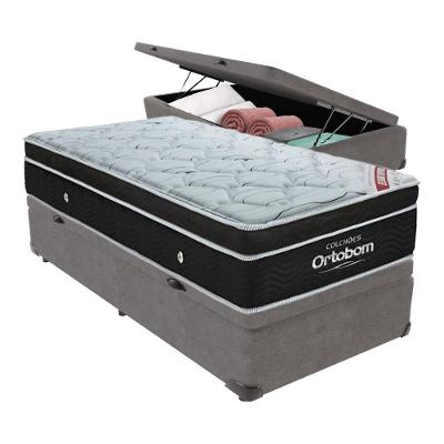 Cama+ Box Com Bau Ortobom Colchão Solteiro Com Molas Ensacadas Cinza