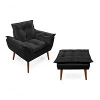 Poltronas para Amamentação com 1 Puff Decorativas Confortáveis para Sala, Quarto, Recepção - Suede Luxo Preto - 1