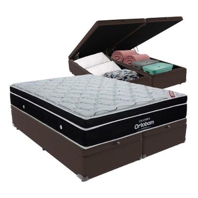 Colchão Elegant Ortobom Base Baú Bege King Molas Ensacadas Marrom