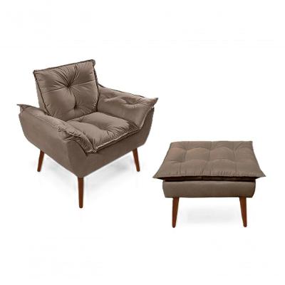 Poltronas para Amamentação com 1 Puff Decorativas Confortáveis para Sala, Quarto, Recepção - Suede Luxo Capuccino