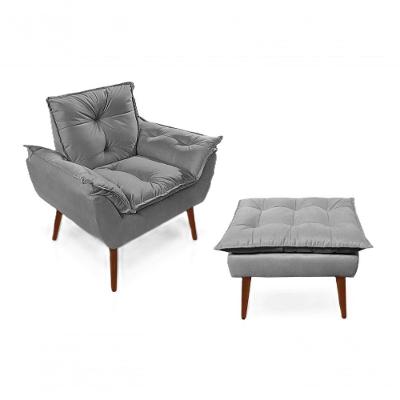 Poltronas para Amamentação com 1 Puff Decorativas Confortáveis para Sala, Quarto, Recepção - Suede Luxo Cinza Claro