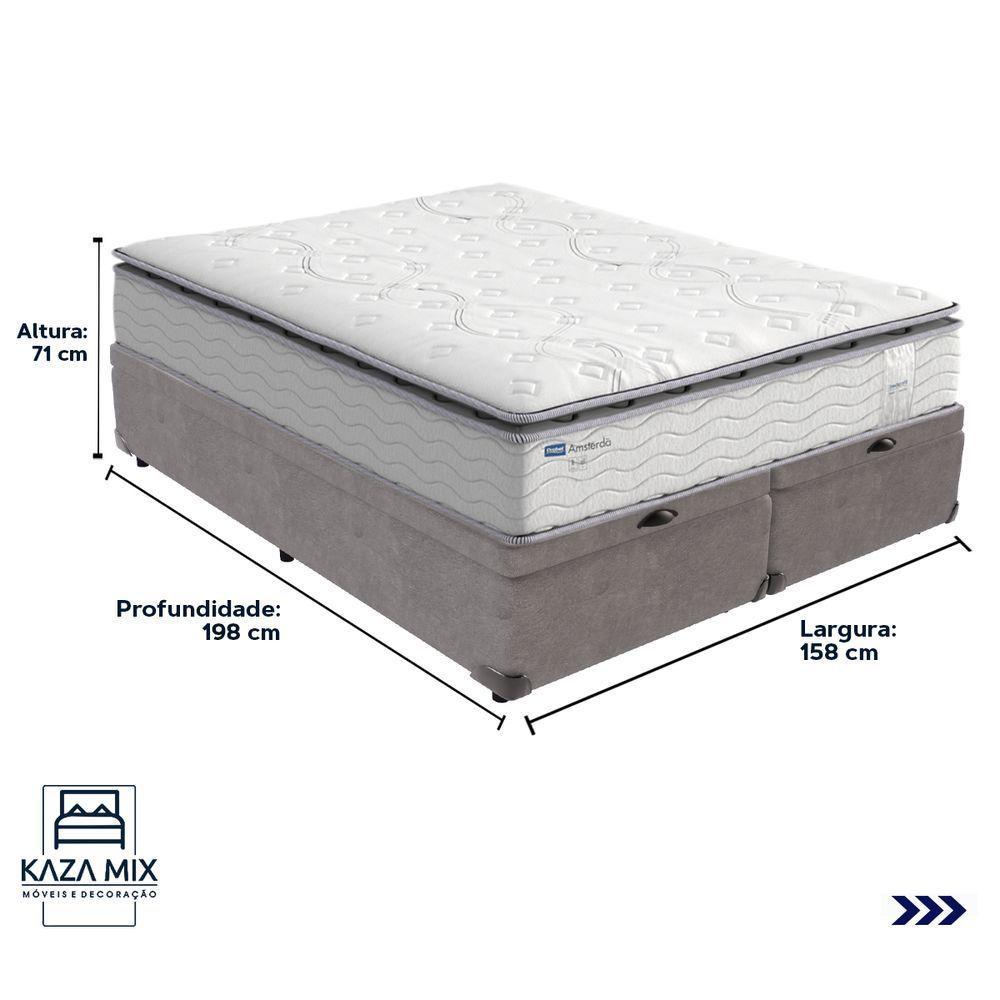 Cama Box Baú E Colchão Amsterdã Molas Ensacadas Queen Probel Queen Cinza - 3