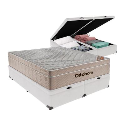 Cama + Box Airtech Colchão Ortobom Queen Com Baú Bege Springpocket Branco
