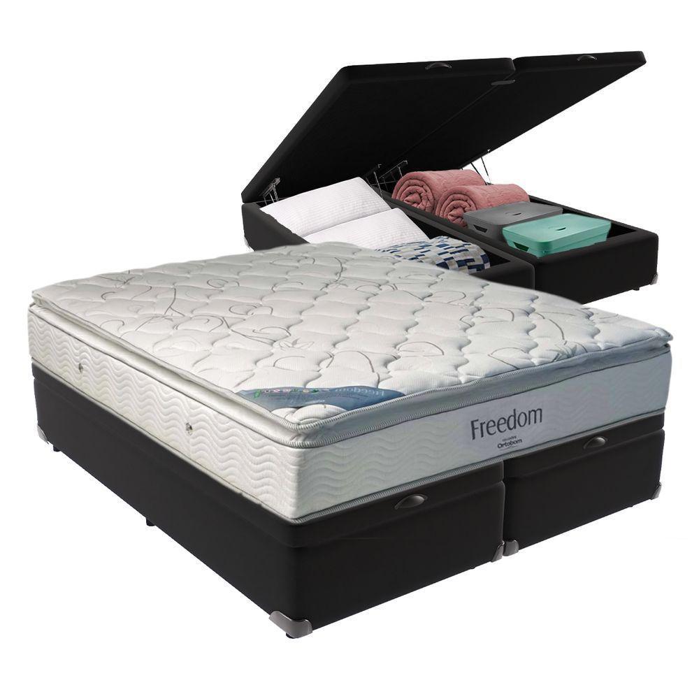 Cama Box Com Baú King E Colchão Freedom Ortobom D33 Preto - 1