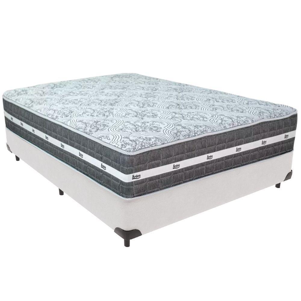 Cama Box Branco E Colchão Black Graphite Molas Ensacadas Casal Anjos - 1