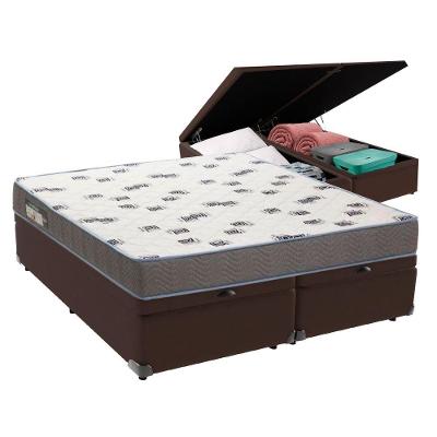 Cama Box Queen Com Bau Ortobom D33 Light Bege Marrom