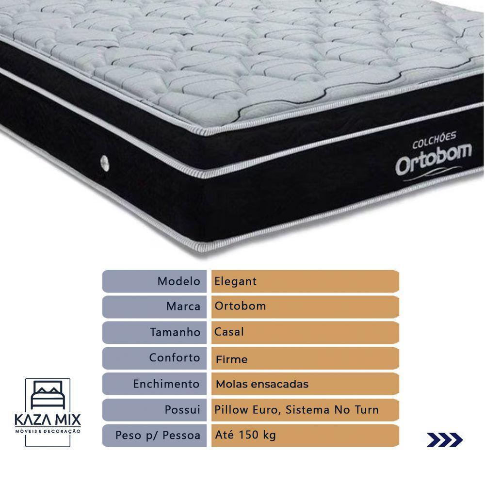 Cama Box Marrom E Colchão Elegant Molas Ensacadas Casal Ortobom - 3