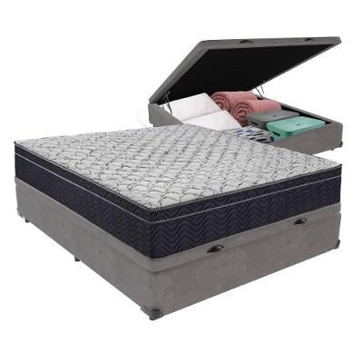 Kit Casal Cama Bege Box Baú Colchão Extra Firme Ortobom D45 Cinza