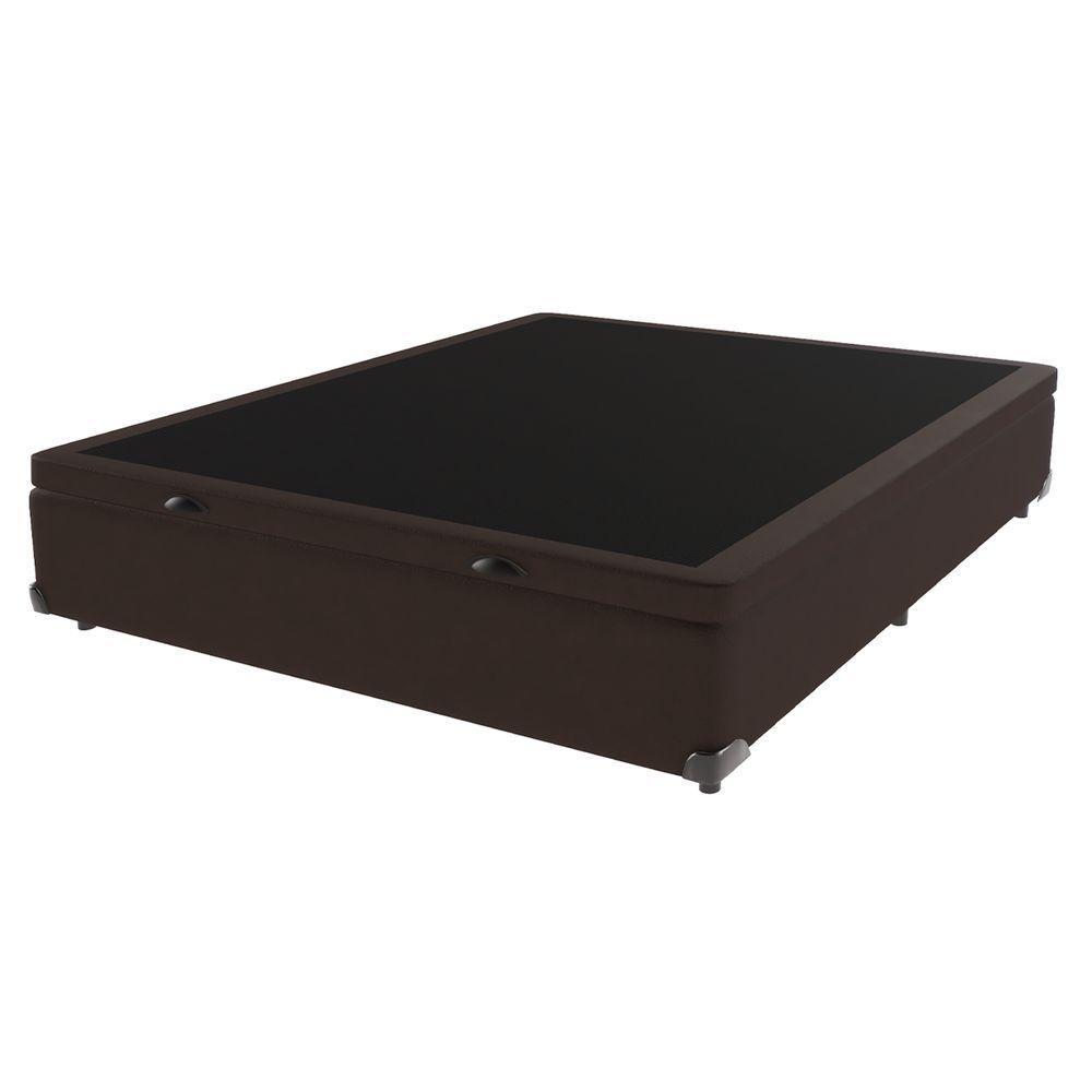 Base Box Com Baú Bege Viúvo 128cm De Madeira Kazamix Marrom - 1