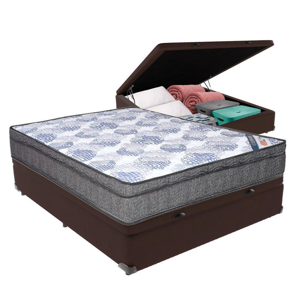 Cama Box Baú Bege Ortobom Colchão Iso Molas E Pillow Viúvo Marrom - 1