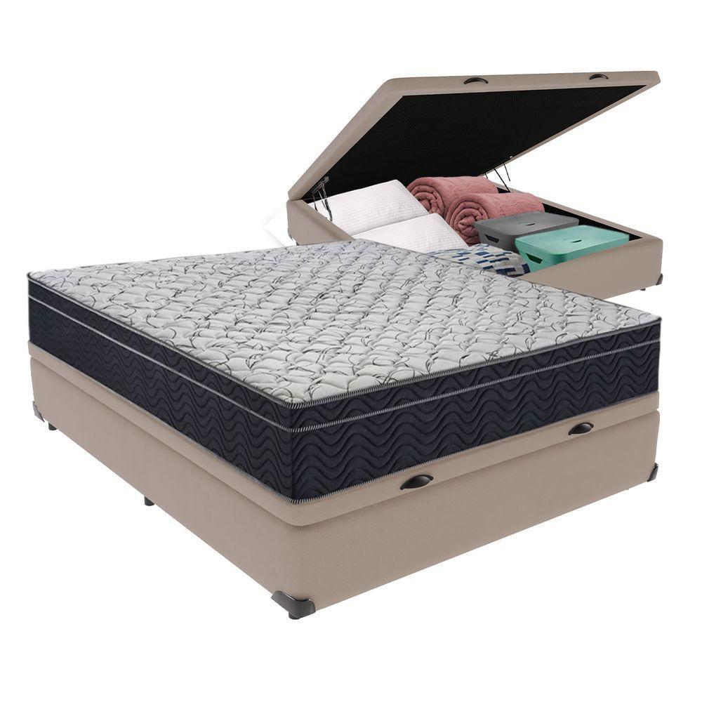 Conjunto Viúvo Cama Bege Box Baú Colchão Firme Ortobom D45 Bege - 1