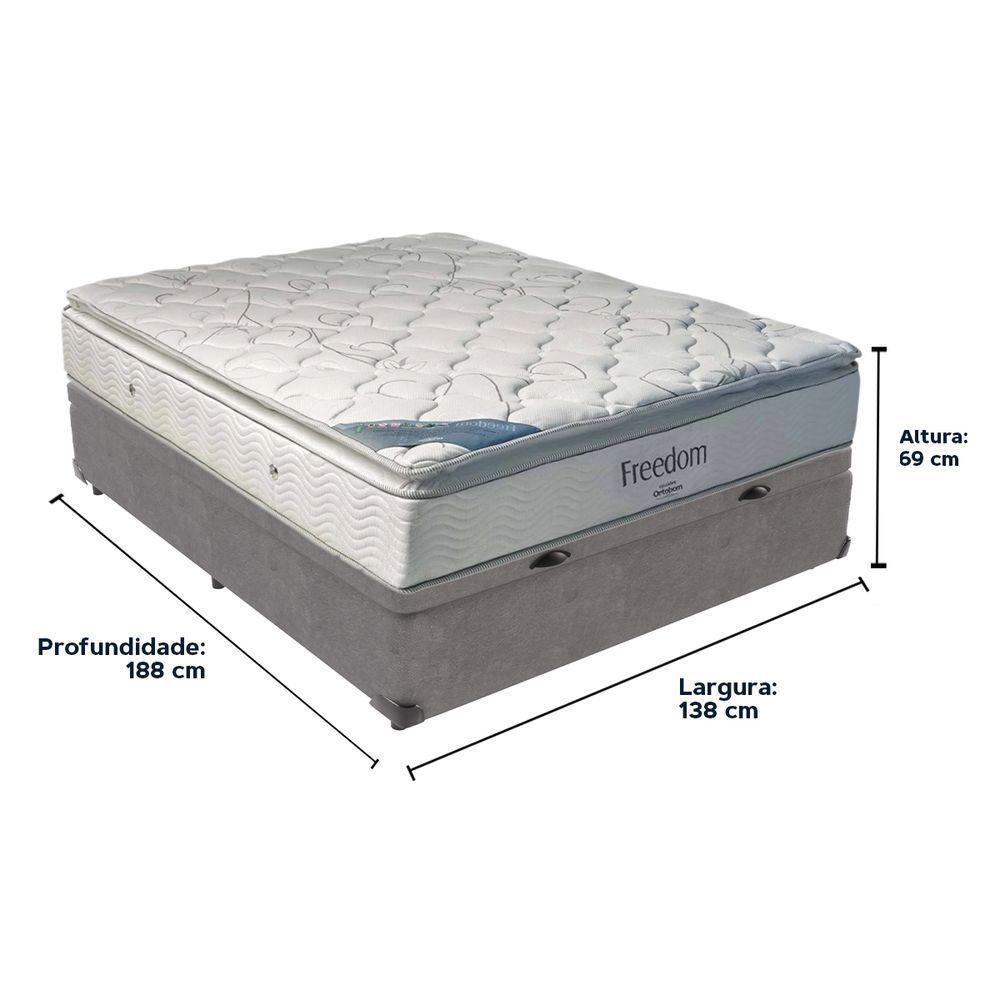 Cama Box Com Baú Casal E Colchão Freedom Ortobom D33 Cinza - 5