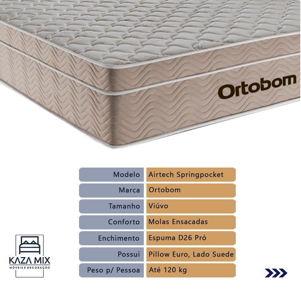 Cama + Box Bau Airtech Colchão Ortobom Viuva Springpocket Branco - 2