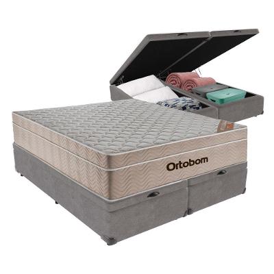 Airtech Colchão Ortobom Queen Com Baú Bege Springpocket Cinza
