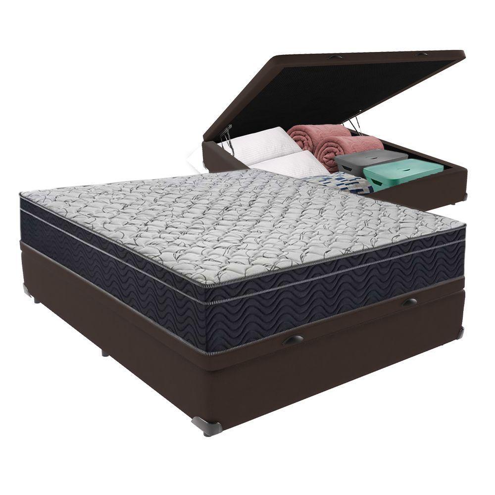 Conjunto Viúvo Cama Bege Box Baú Colchão Firme Ortobom D45 Marrom - 1