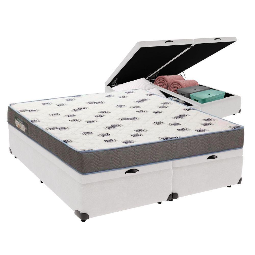 Cama Box Queen Com Bau Ortobom D33 Light Bege Branco - 1