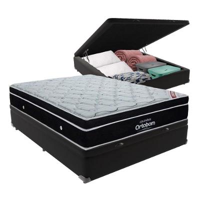 Elegant Ortobom Base Baú Bege Casal Mola Ensacada Europillow Preto