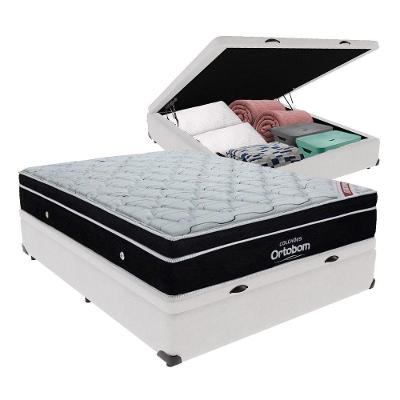 Cama + Box Casal Com Base Baú Europillow Mola Ensacada Branco