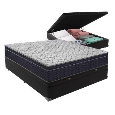 Cama + Box Bau Casal Colchão Extra Firme Ortobom D45 Airtech Preto