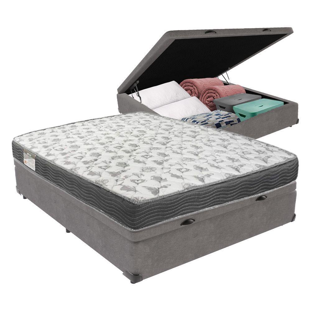 Cama Baú Ortobom Víuvo Iso100 Bege D33 Conforto Firme Cinza - 1