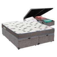 Cama Box Queen Com Bau Ortobom D33 Light Bege Cinza - 1