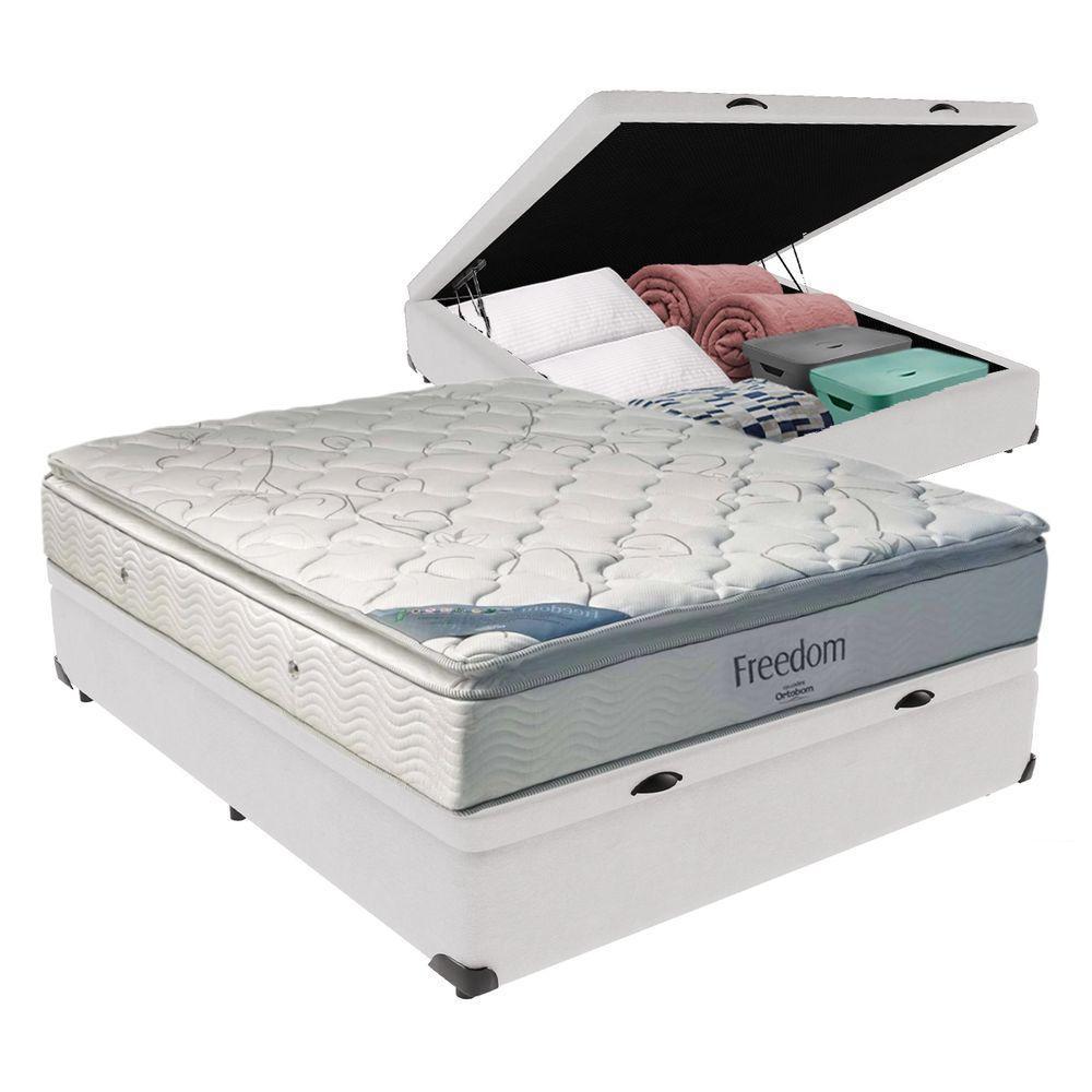 Cama Box Com Baú Casal E Colchão Freedom Ortobom D33 Branco - 1