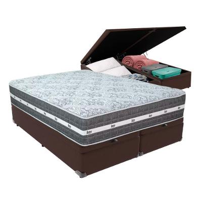 Cama Box Com Baú Bege E Colchão Queen Black Grafit Anjos Marrom