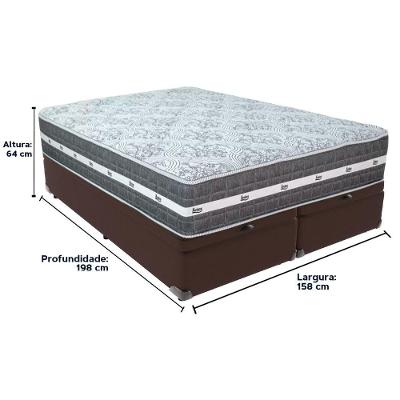 Cama Box Com Baú Bege E Colchão Queen Black Grafit Anjos Marrom