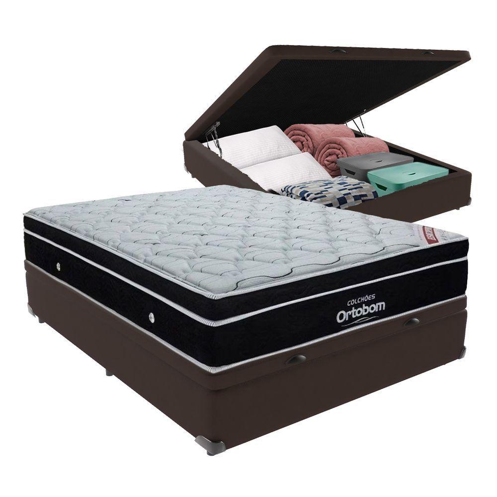 Cama + Box Casal Com Base Baú Europillow Mola Ensacada Marrom - 1