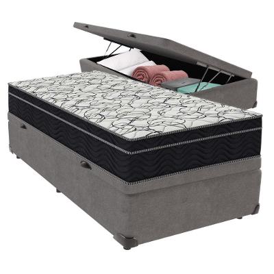 Cama + Box Com Bau Solteiro Colchão Extra Firme Airtech Ortobom D45 Cinza
