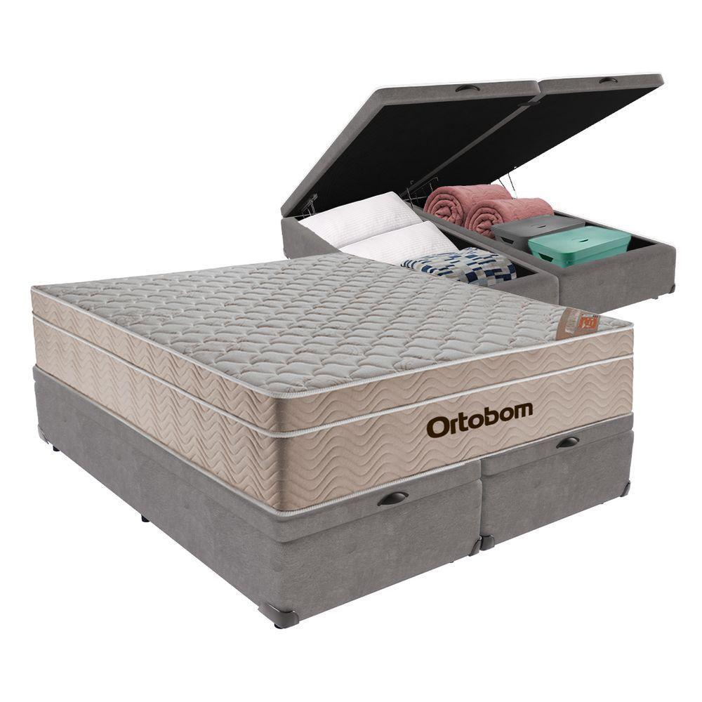 Cama Box Molas Ensacadas Com Baú Cinza Queen Airtech Ortobom - 1