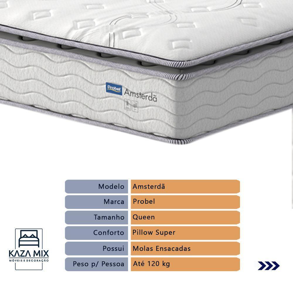 Cama Box Baú Queen E Colchão Molas Ensacadas Amsterdã Probel - Cinza - 2
